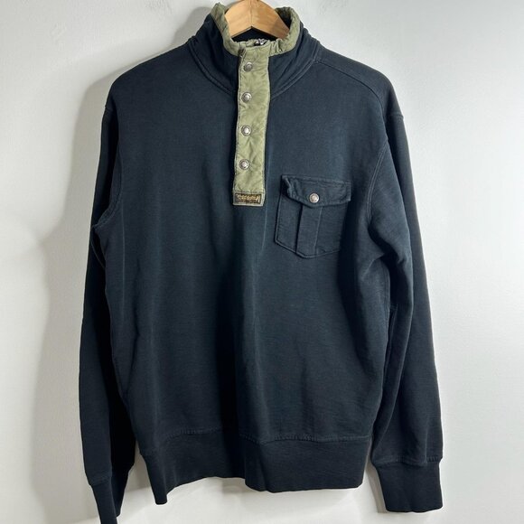 Vtg Polo Ralph Lauren Sweatshirt Mens L Black 1/4 Snap Pullover Military Army - Picture 1 of 11